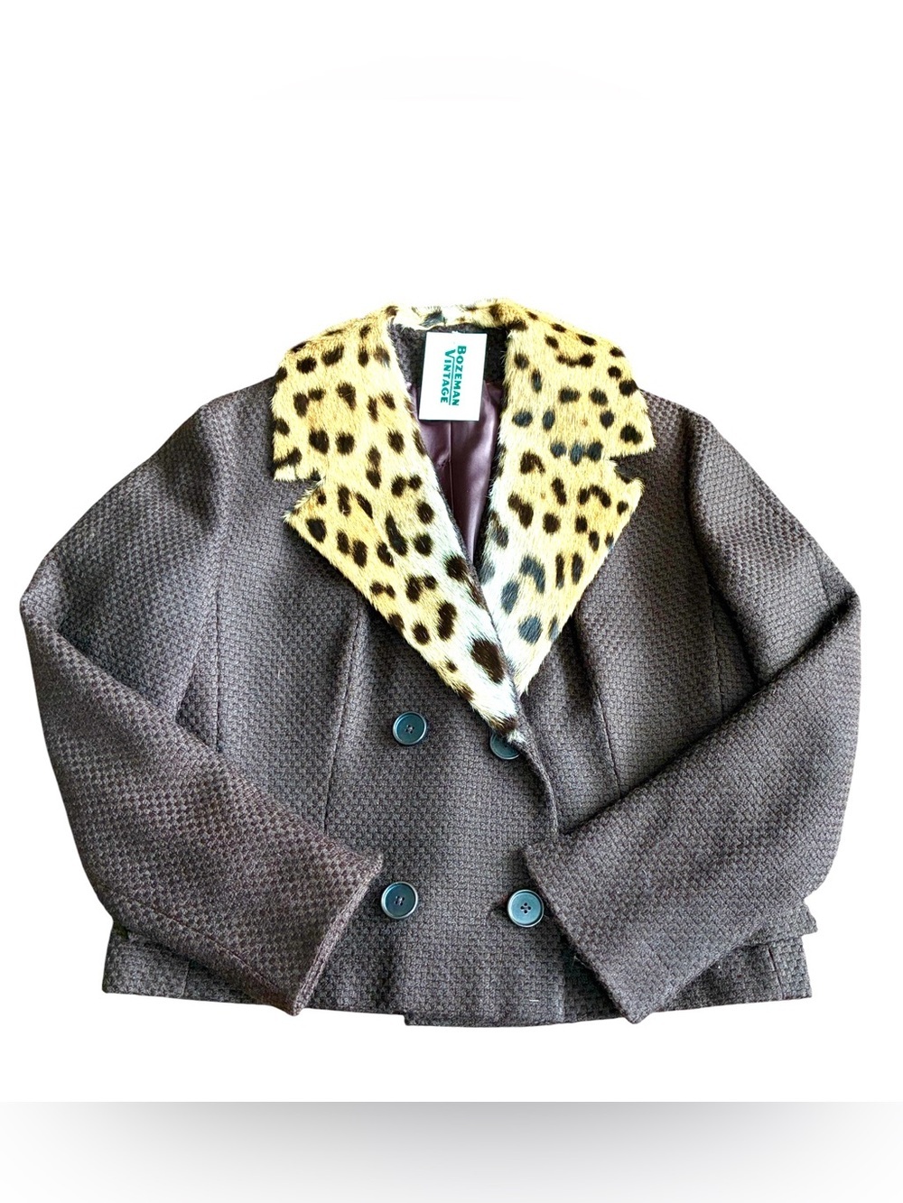 Vintage Belgiwool Textured Short Coat Chocolate brown Faux fur trim Women’s S